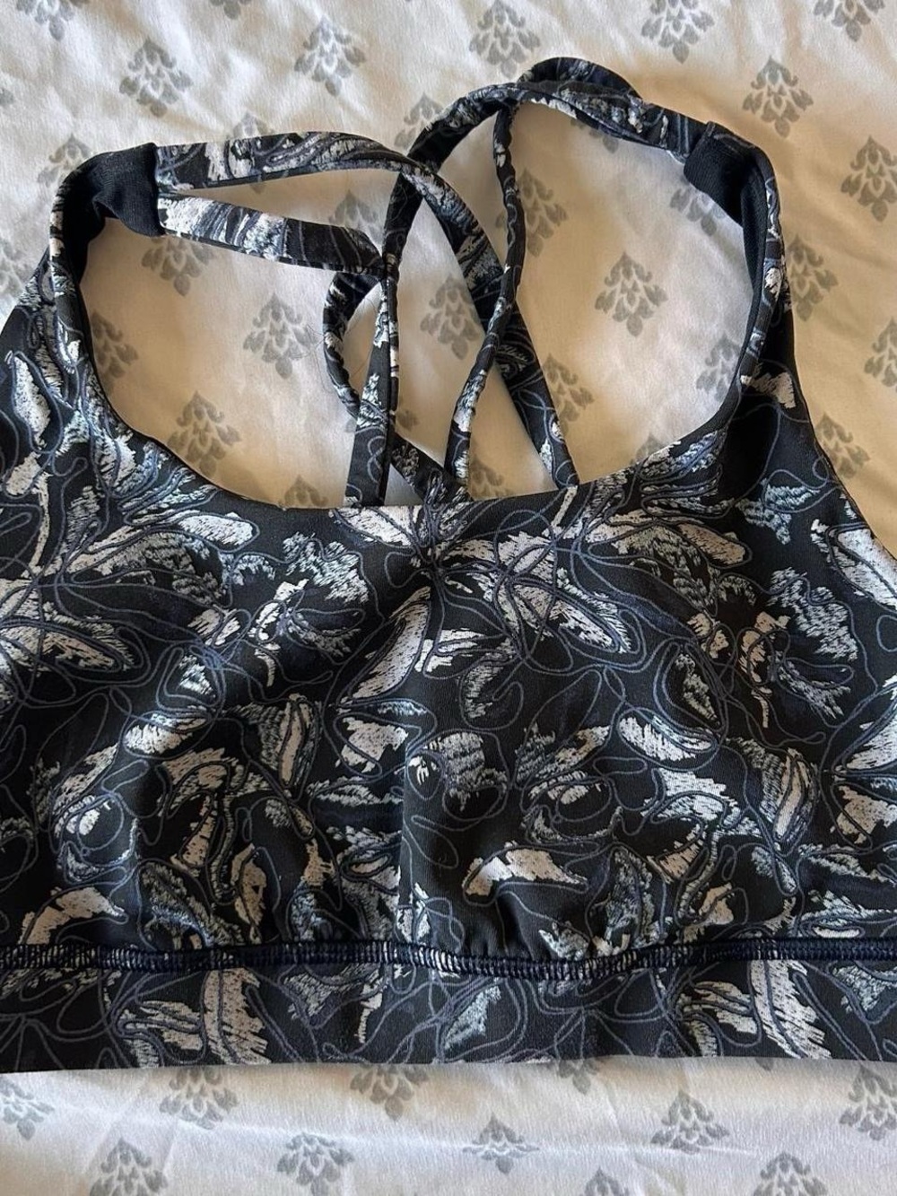 lululemon athletica Black & White Floral Strappy Sports Bra